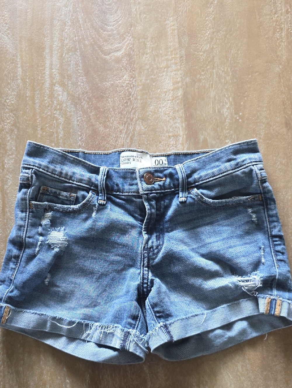 Abercrombie & Fitch Y2K 00 24 Distressed Light Blue Cuffed Denim Shortie Shorts